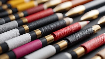 Collection of Colorful Pens and Pencils Arranged Neatly on a Black Background for Creative and Office Use