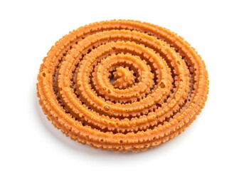 Delicious and crunchy chakli, a spiralshaped snack made from rice flour, gram flour, and spices isolated on white background