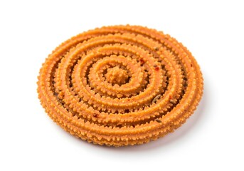 Crispy and savory chakli isolated on white background, a popular indian snack made from rice flour, lentil flour, and spices