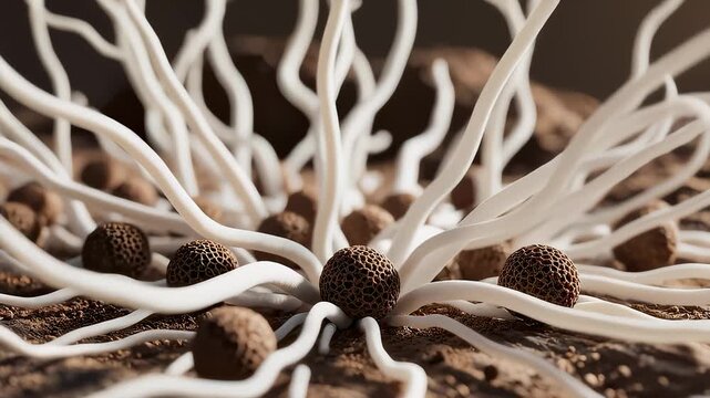 Close Up of Microscopic Fungi Growing and Spreading on Soil Surface