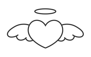 羽とヘイローがついたシンプルなハートの手描きイラストアイコン