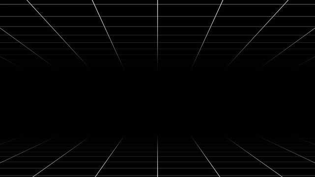 horisontal perspective grid lines loop animation black background, seamless texture motion graphic overlay video 4K