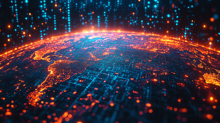A stunning digital representation of Earth illuminated by vibrant data streams, symbolizing technology and global connectivity.