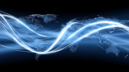 A stunning visual representation of global connectivity with light trails over a world map, signifying digital communication.