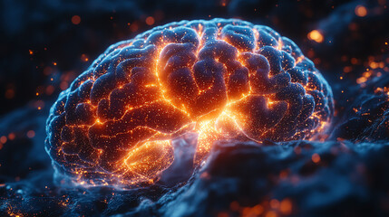 A vibrant, glowing representation of a brain, showcasing neural connections and dynamic energy for a visually striking effect.