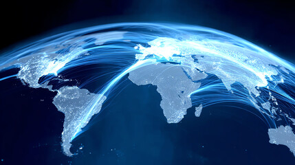 A visually stunning representation of global connectivity showcasing digital connections across continents and countries.