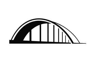 Fototapeta premium Black silhouette of a modern arch bridge with vertical supports on a white background vector