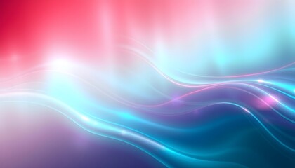 Naklejka premium 홀로그램오로라빛배경빨강에서청록색으로흐르는추상디자인, Holographic aurora background with abstract design flowing from red to turquoise