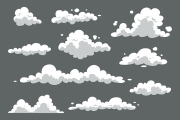 Comic cloud set. Comic energy explosion. Smoke clouds, puff, mist, fog effects template	