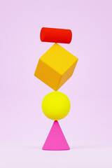 3D illustration of a colorful  simple geometric shapes .