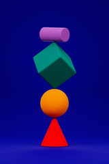 3d illustration of colorful set of  shapes on bright background, pattern. Geometry  background