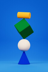 3d illustration of colorful set of  shapes on bright background, pattern. Geometry  background