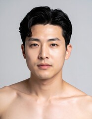 Headshot of a handsome young Asian man with a serious expression.
