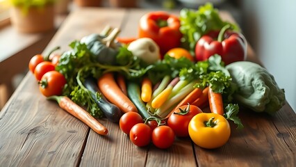 Fresh vegetables arranged in heart shape on rustic wooden surface, evoking warmth and natural charm.