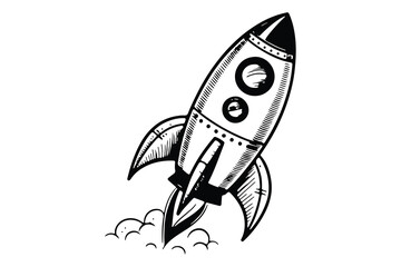Rocket elegant one line drawing on white