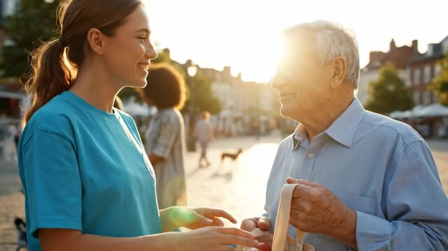 Heartwarming Volunteer Helps Elderly Man with Groceries