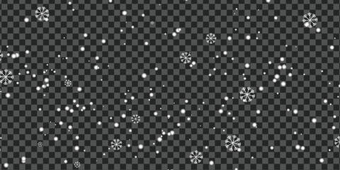 Transparent Snowfall Overlay Background &ndash; Realistic Winter Snow Particles, Frosty Cold Season Effect, Snowflake Pattern Texture for Photo Editing, Design, New Year and Holiday Projects