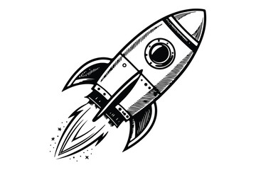 Rocket single line outline on clean white backdrop