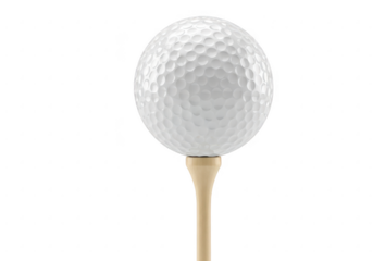 Golf ball on a wooden tee isolated on transparent background