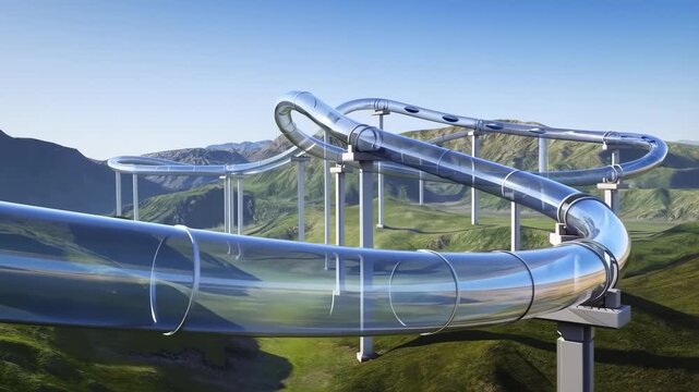 Future of Speed: Hyperloop-Style Pod Train Through Transparent Tubes