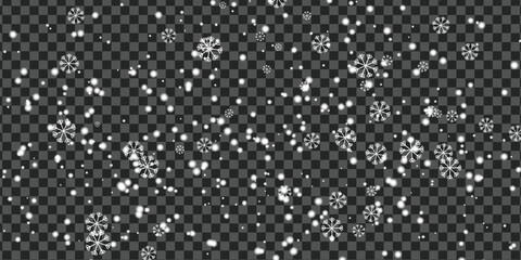 Transparent Snowfall Overlay Background – Realistic Winter Snow Particles, Frosty Cold Season Effect, Snowflake Pattern Texture for Photo Editing, Design, New Year and Holiday Projects
