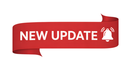 Attention grabbing new update notification banner with red ribbon and 