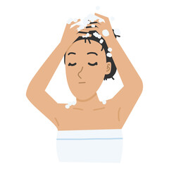 Vector illustration of a woman washing her hair