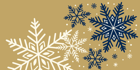 Merry Christmas and Happy New Year greeting set inside a modern flat line art snowflake border, ideal for clean festive vector design.