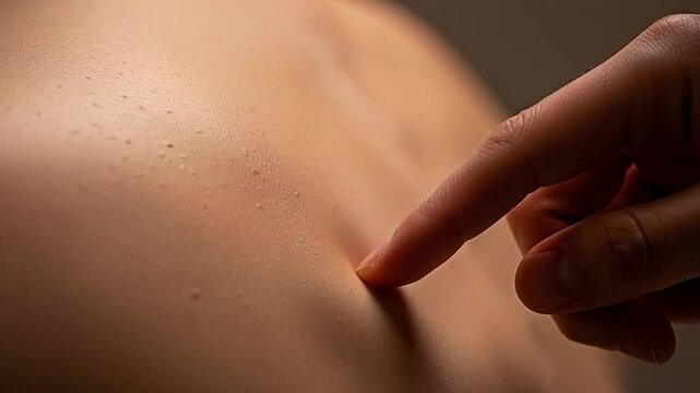 Finger gently presses into human skin, revealing texture and tactile sensation.