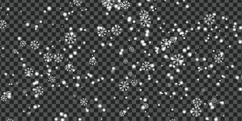 Transparent Snowfall Overlay Background – Realistic Winter Snow Particles, Frosty Cold Season Effect, Snowflake Pattern Texture for Photo Editing, Design, New Year and Holiday Projects