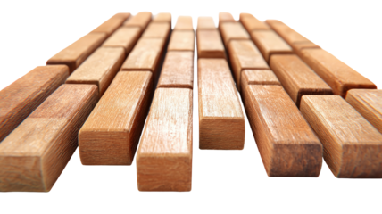 Aligned wooden blocks; depth of field
