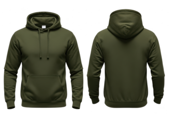 Green hoodie front and back view isolated on transparent background