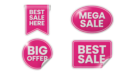 Bright pink sale labels and stickers for promotional marketing and adv