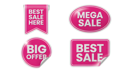 Bright pink sale labels and stickers for promotional marketing and adv