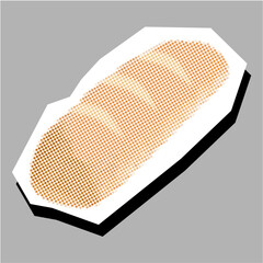Loaf of bread Halftone Dotted Collage Element Pointillize in Paper Torn vector for bakery art. Symbolizes fresh baking, grain, and rustic design styles.