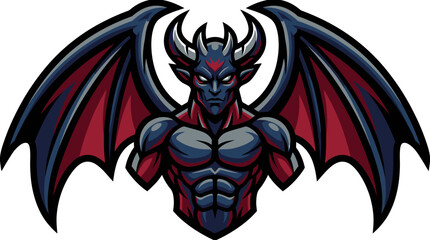 Demon Mascot Illustration with Intricate Wing Detail and Sinister Gaze, Perfect for Branding
