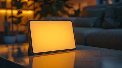 Floating tablet mockup with soft ambient glow and blank screen minimal clean device mockup high quality stock photo