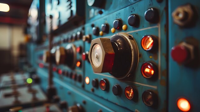 Industrial power generator control panel close-up powerful electric energy abstract background high resolution stock photography