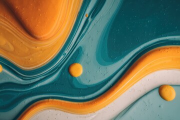 Colorful abstract wallpaper featuring flowing shapes in vibrant orange, blue, and yellow tones for modern interior design and digital backgrounds