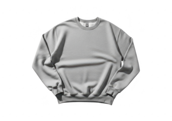 Grey crewneck sweatshirt laid flat, isolated on transparent background