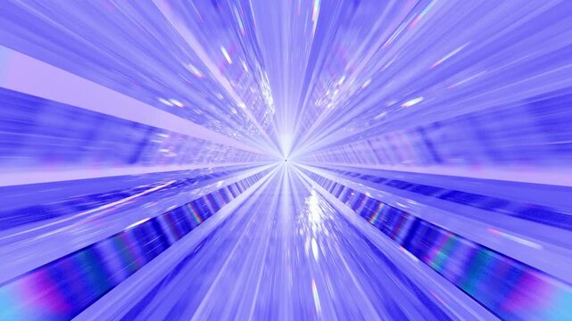 Frying through the futuristic hyper warp tunnel seamless loop animation created by procedural 3D modeling sparkling and sci-fi materials. 