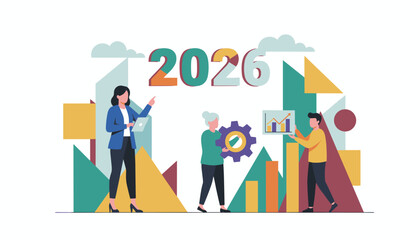 Obraz premium Business teamwork setting goals for 2026 Financial planning and future corporate strategy