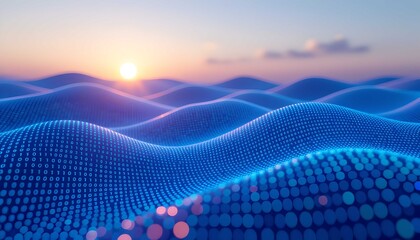 Abstract technology network streaming information through luminous digital channels and patterns