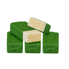 3d tempeh illustration icon asset element indonesia soy bean
