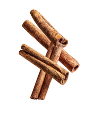 Three cinnamon sticks stacked, warm brown, on pure black