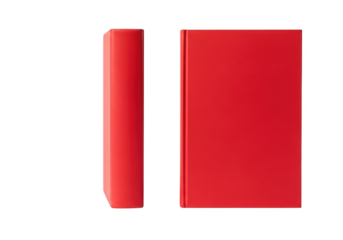 Two red books, one closed and one on its side, isolated on transparent background