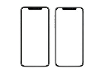 Two modern smartphones side by side, isolated on transparent background