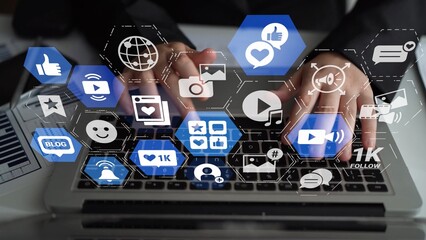 Concept of social media revolutionizes digital communication. This platform enables global...