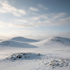 Scenic Winter Landscape with Snow-Covered Hills