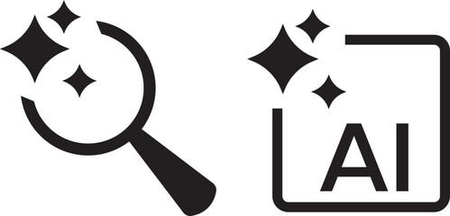 ai search button icon. magnifying glass with stars sparkle icons. Artificial intelligence ai search icon. AI generated buttons set. artificial intelligence with magnifying glass icon. search button